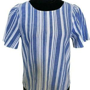 Cabi Womens Blue & White Striped Top With Puff Sleeves XS Y2K Cottage Fairy Boho